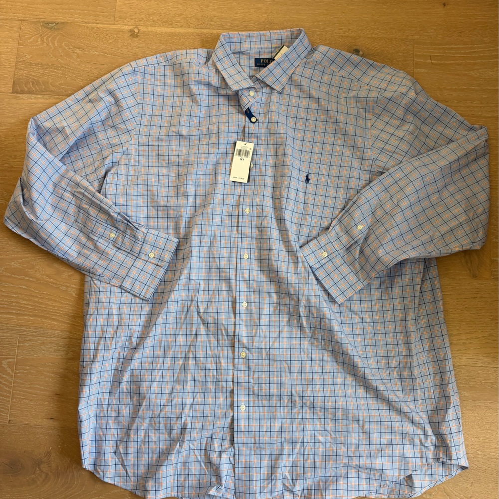 Polo by Ralph Lauren Men’s Light Blue and Orange Button-Down Shirt 3XLT